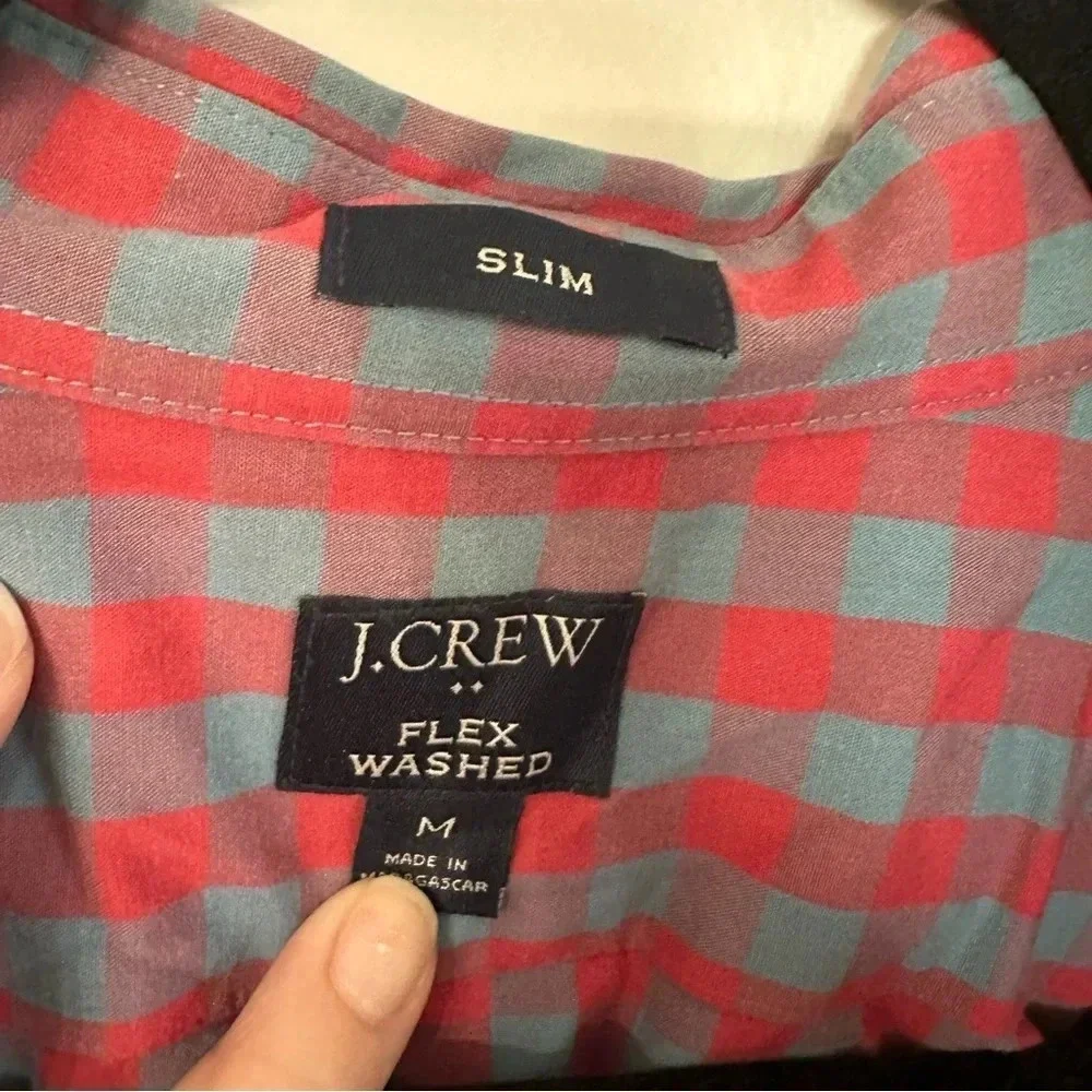 J. Crew Slim Flex Wash Men’s Long Sleeve Casual Plaid Button Down Shirt Sz M GUC